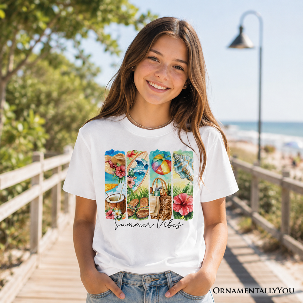 Kids Tropical Floral Beach T-Shirt in Cream and Light Blue