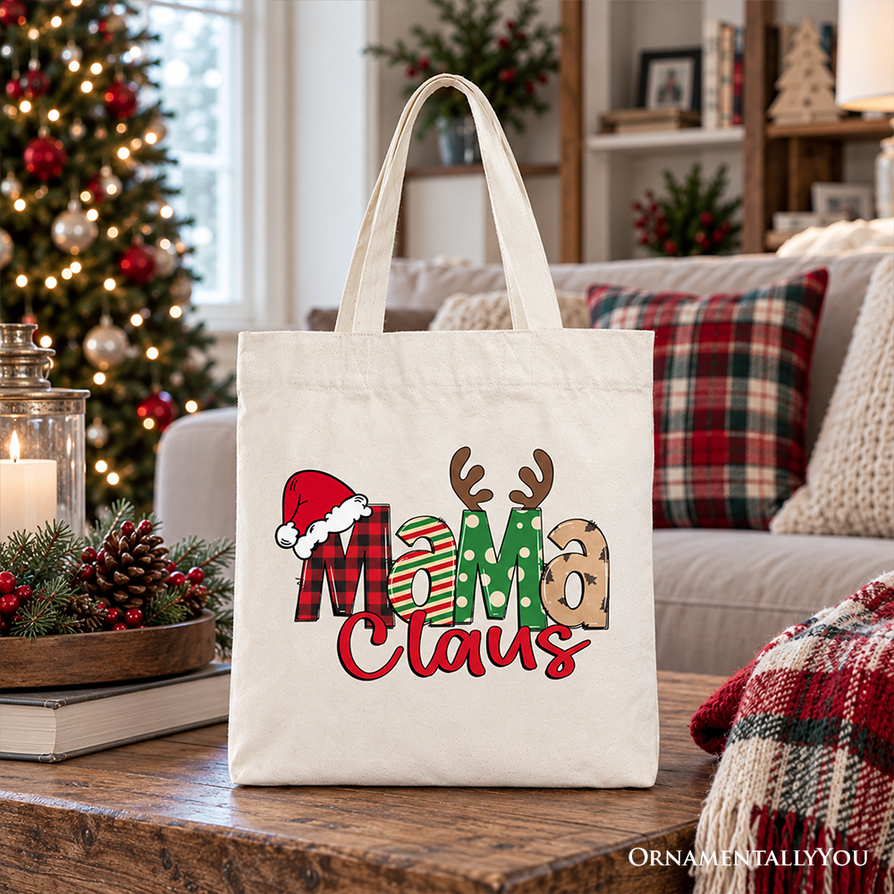 Mama Claus Retro Christmas Tote Bag, Matching Family Holiday Gift Shopper