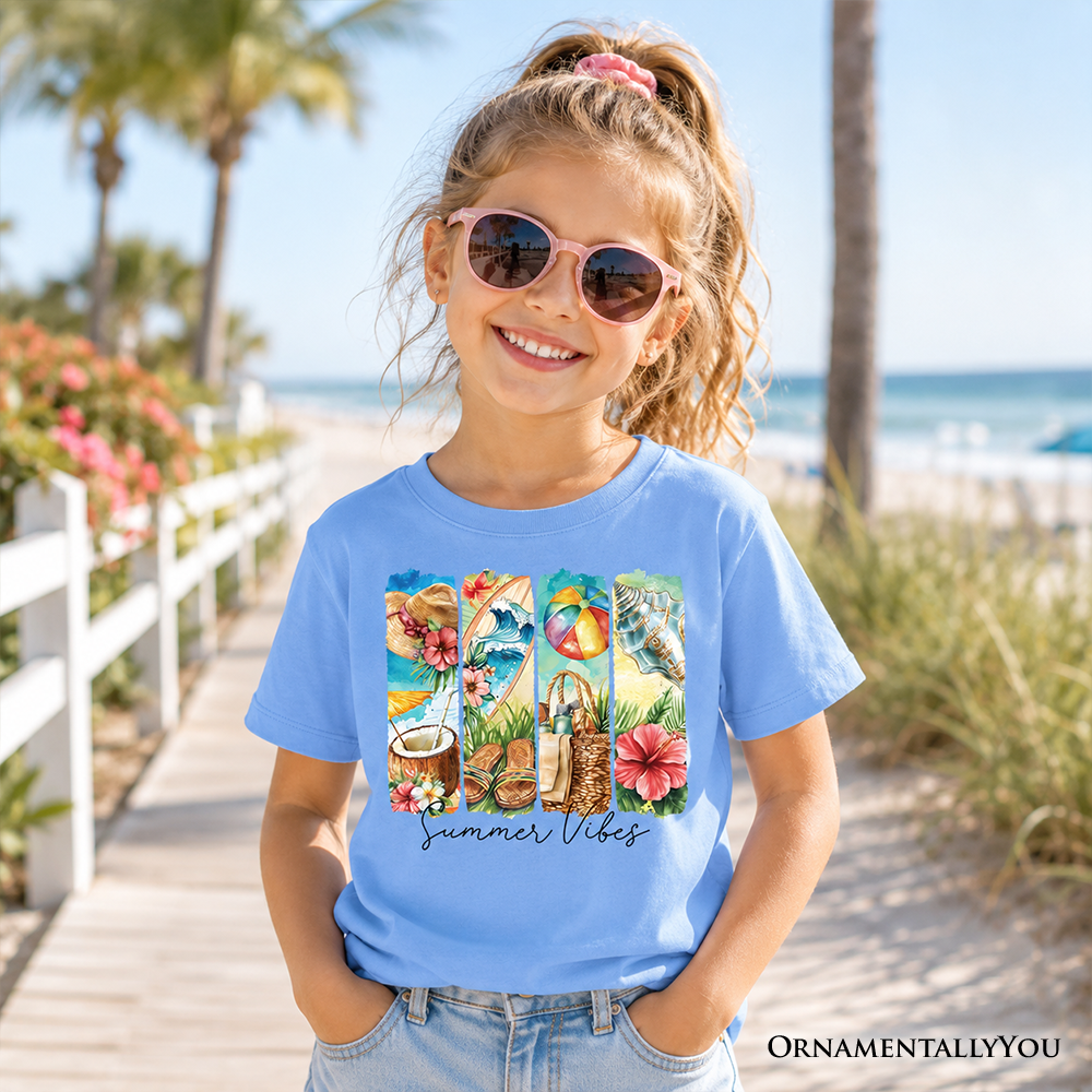 Kids Tropical Floral Beach T-Shirt in Cream and Light Blue