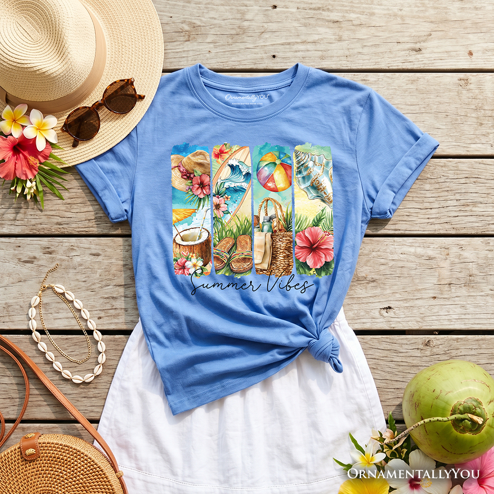 Kids Tropical Floral Beach T-Shirt in Cream and Light Blue