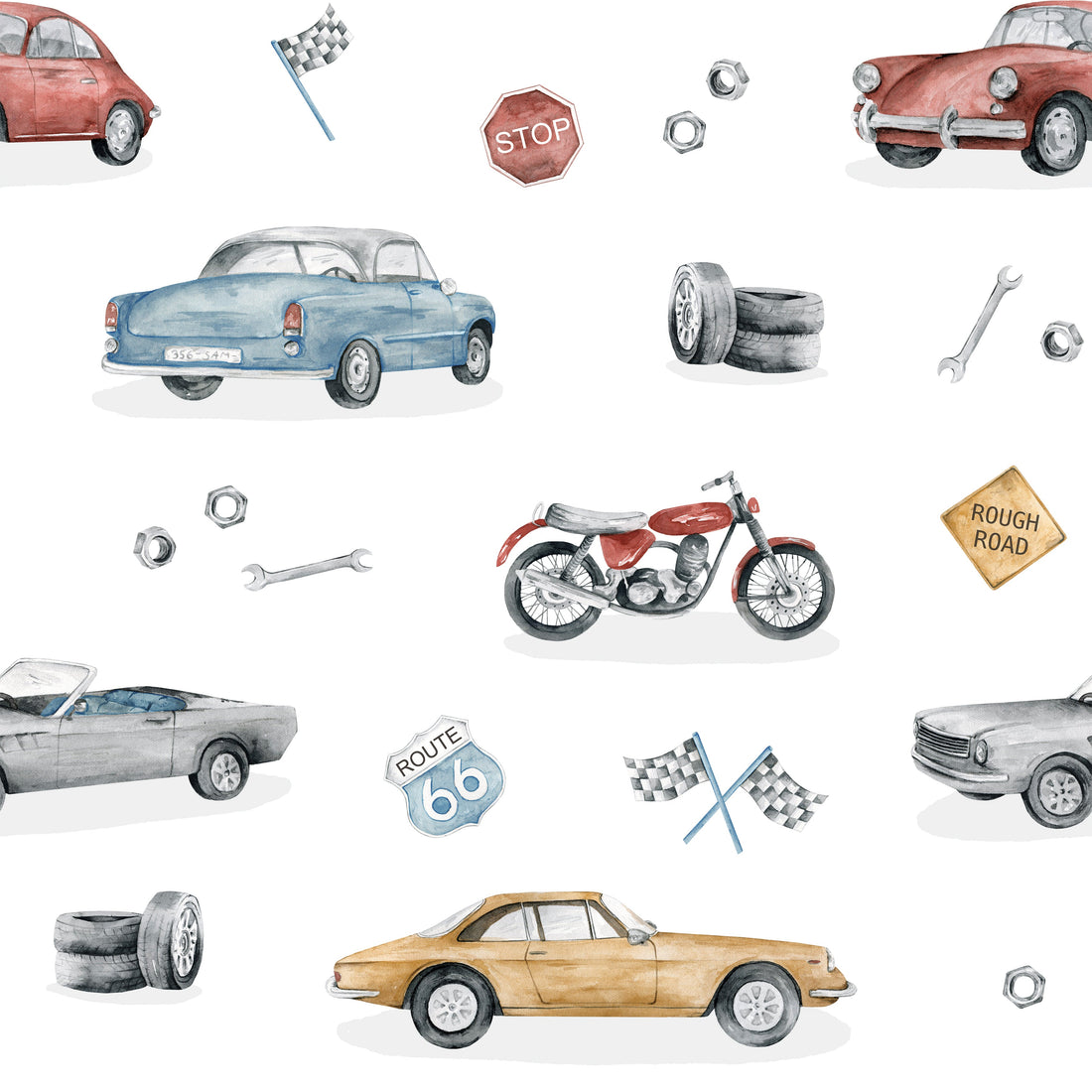 Ford Vintage Playful Pattern Wallpaper in Multi-Color