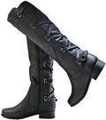 Womens Lace Up Knee High Boots Motorcycle Riding Flat Low Heels Strappy Winter Boots