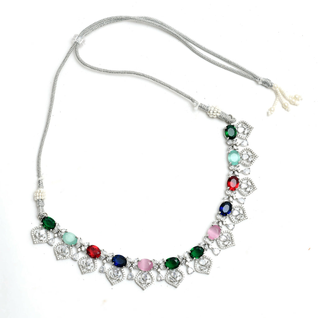 Multi Colour American Diamond Choker Necklace Set