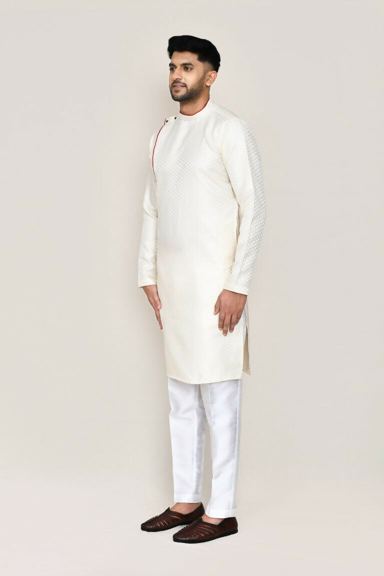 Cream Jacquard Kurta with Straight Fit Pants Set