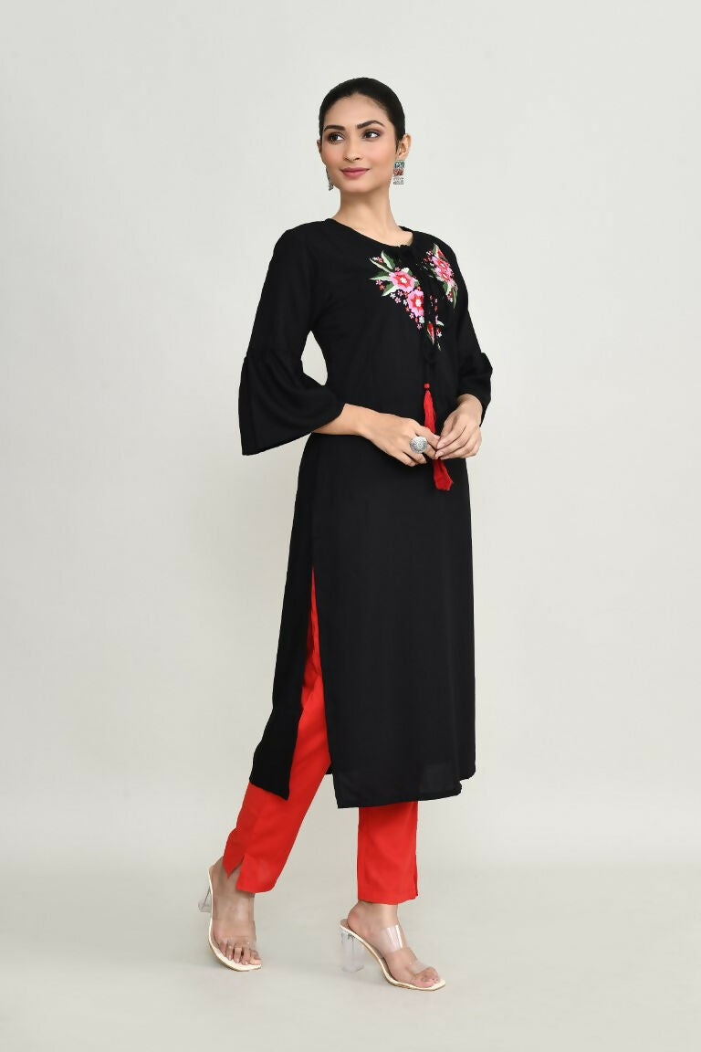 Black Rayon Kurta Set for Women - Elegant Two-Piece Ethnic Wear