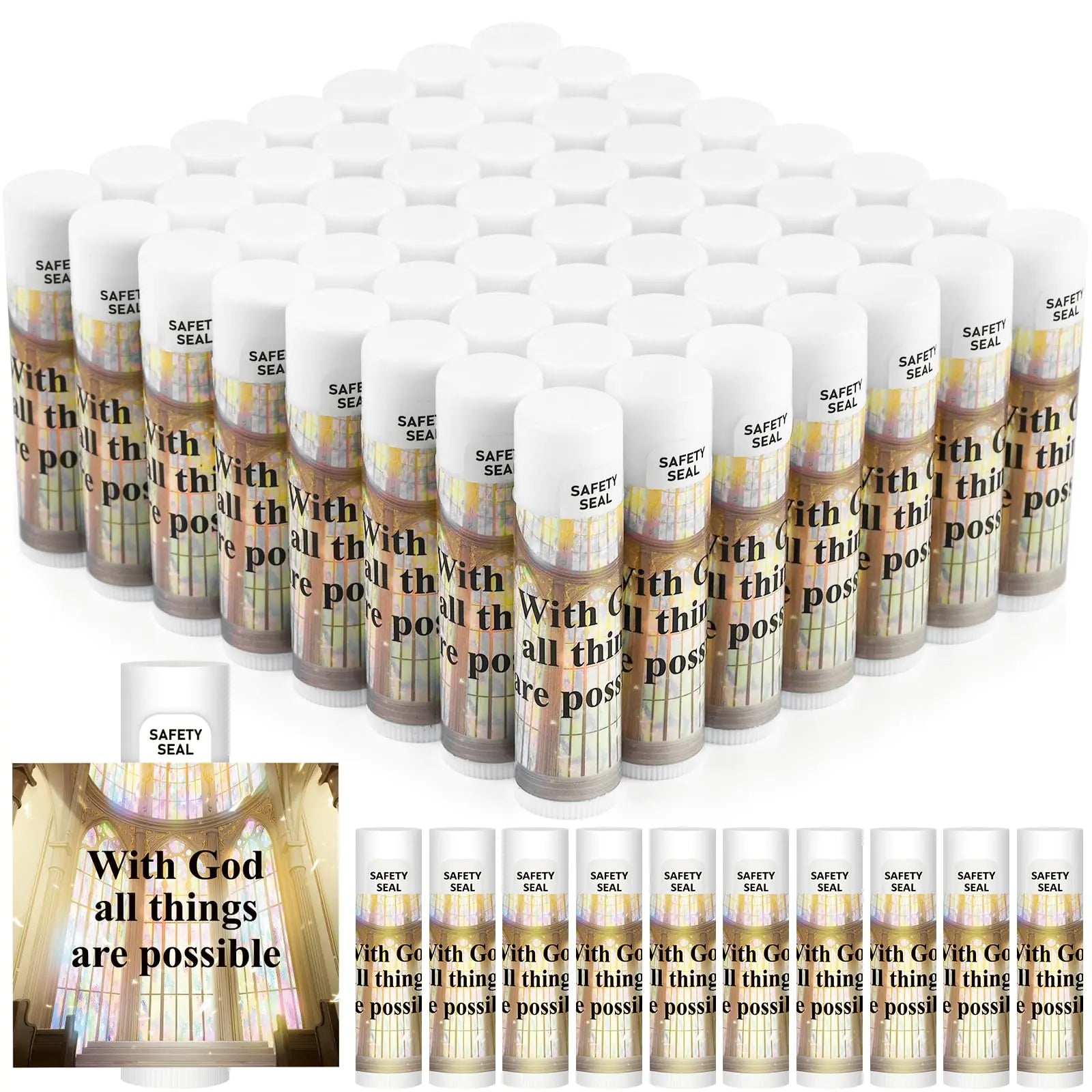 DMSKY 60 Lip Balm Bulk Christian Gift for Women Men Faith Religious Moisturizing Lip Care Product Stocking Stuffers with Inspirational Scripture Happy Moment Praise God for Friend
