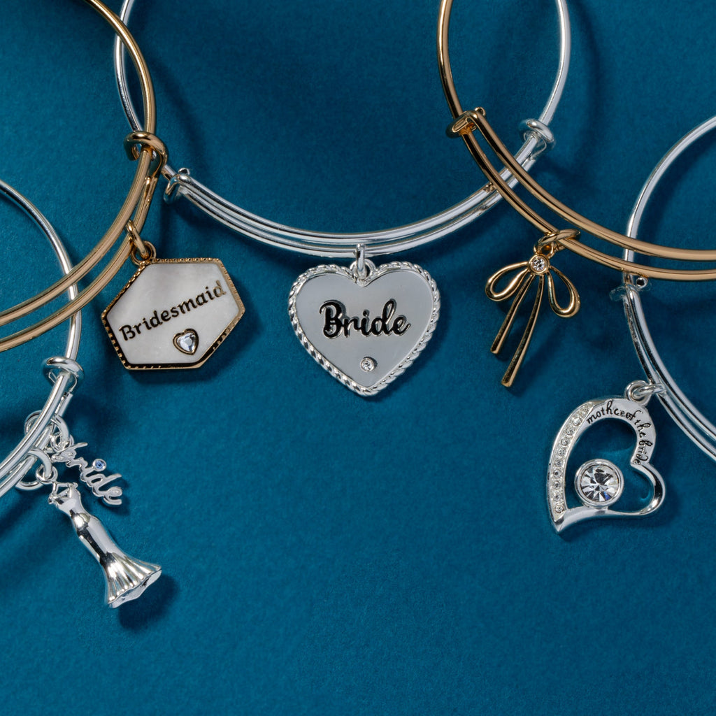 Bridal Gown Duo Charm Expandable Wire Bangle for Brides