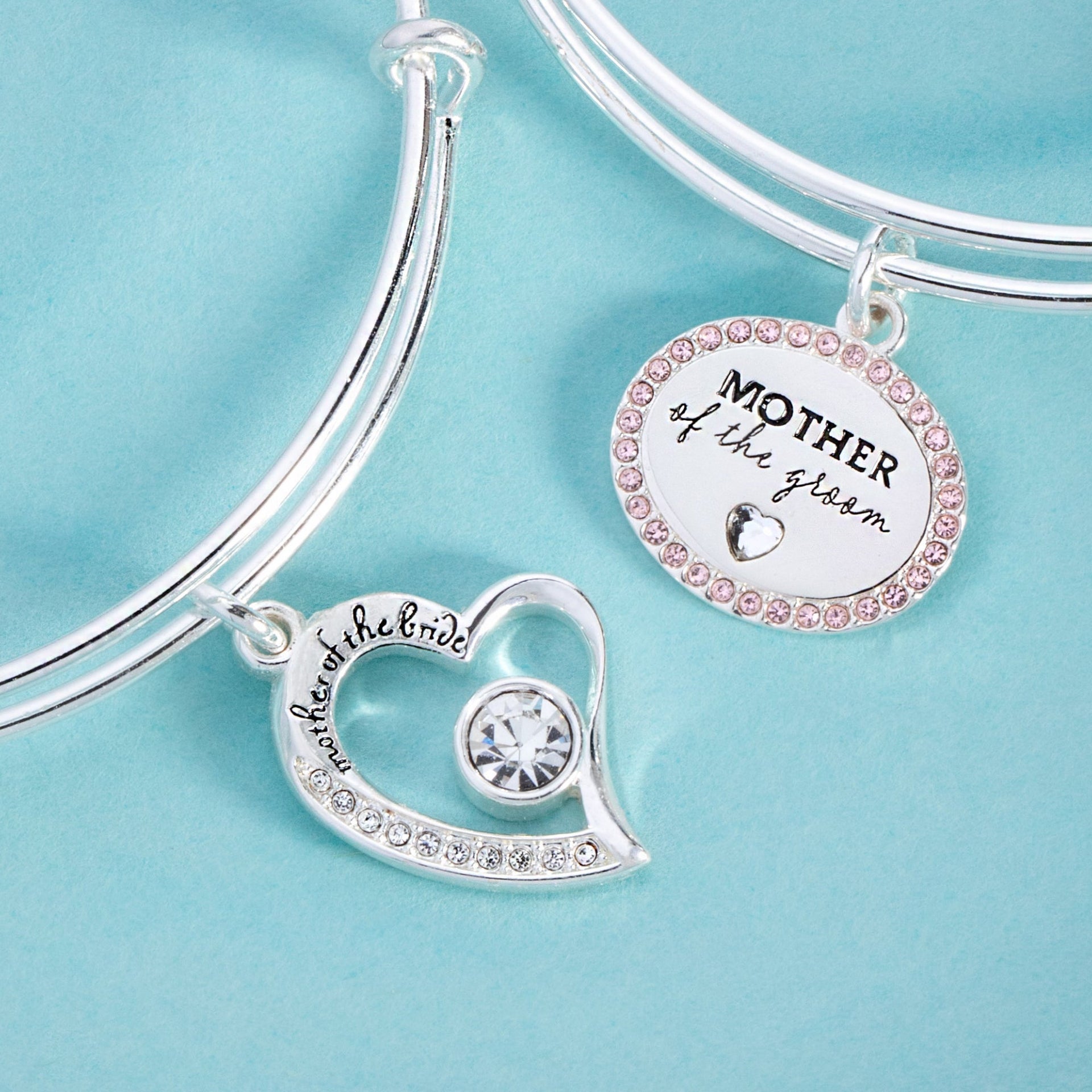 Mother of the Groom Silver Expandable Bangle with Pink Crystals
