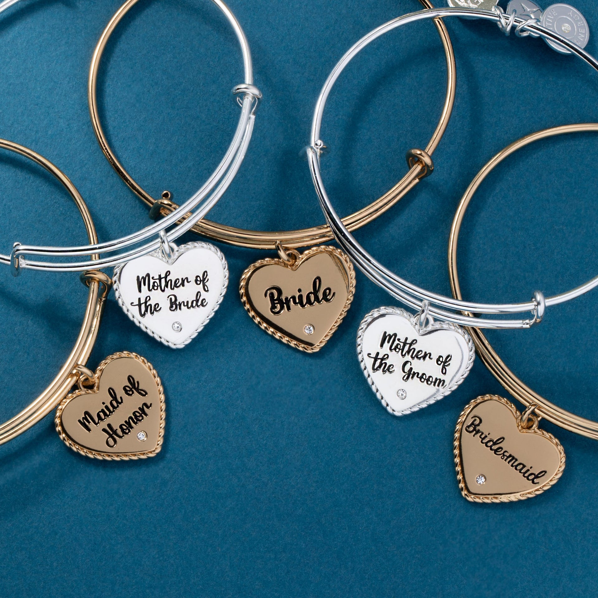 Maid of Honor Heart Charm Expandable Wire Bangle Bracelet