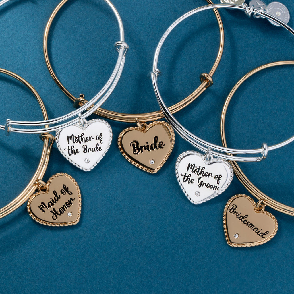 Mother of the Bride Heart Charm Expandable Wire Bangle