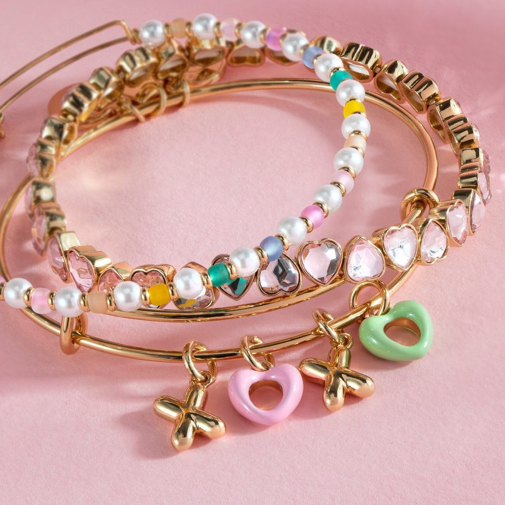 XOXO Bracelet Set of 3 with Crystal Hearts and Multicolor Beads