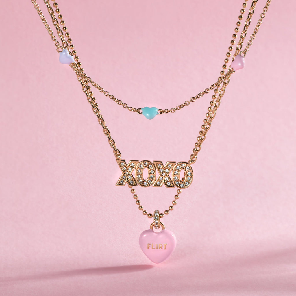 Triple-Strand Charm Necklace with Multicolored Heart Crystals