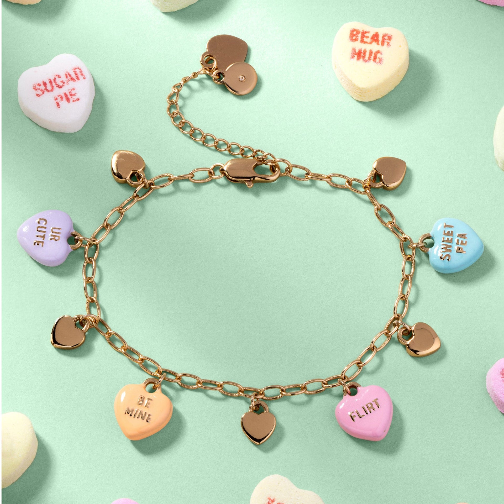 Sweethearts Multi-Charm Adjustable Chain Bracelet in Gold-Tone