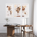 3D Wooden Triptych World Map Multicolor Modern Wall Art