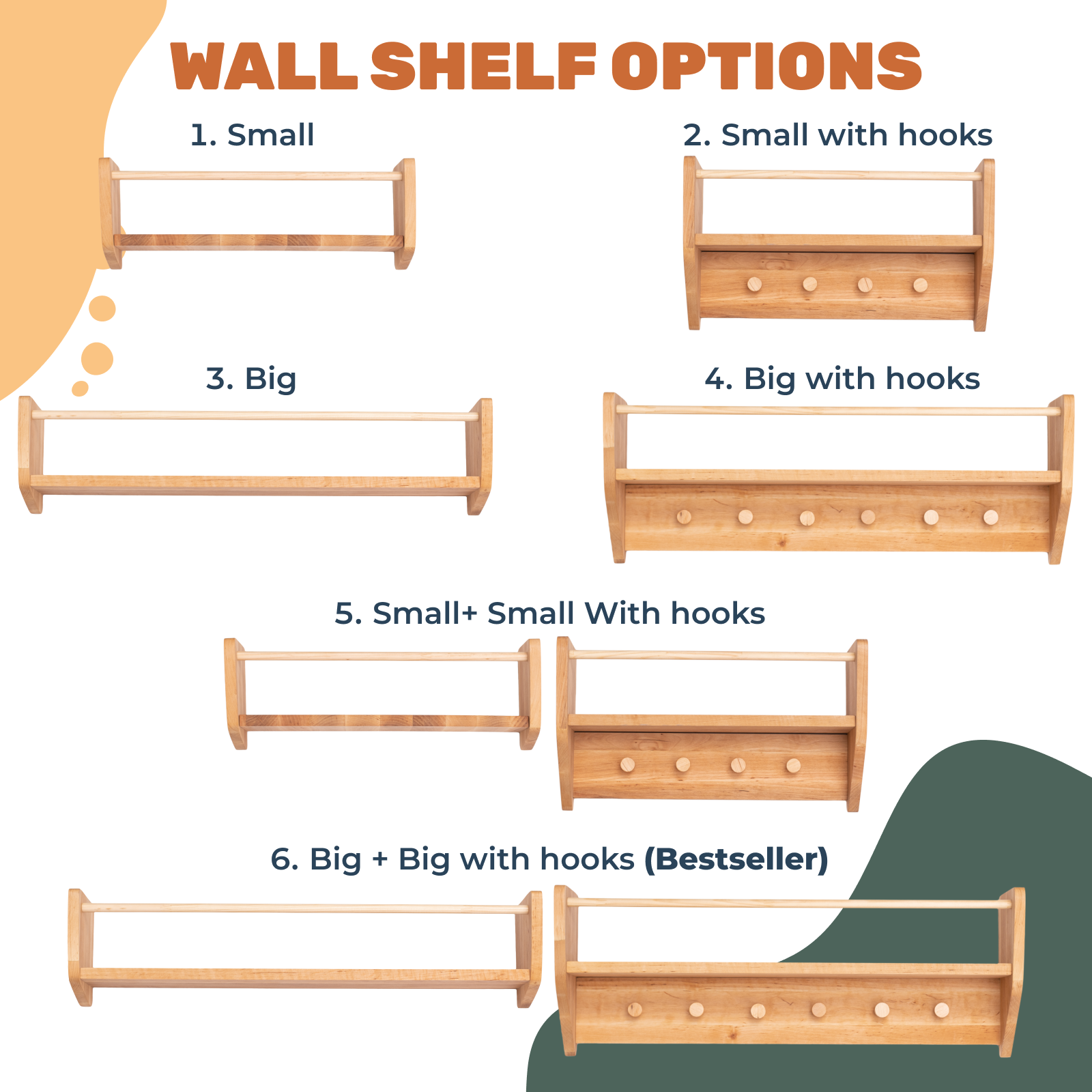 Nursery Wall Shelf with Hooks - Space-Saving Storage