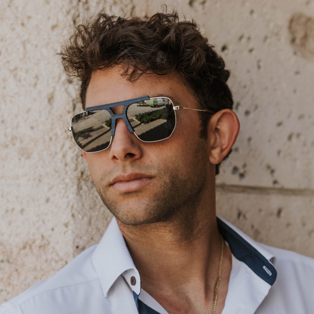 Hudson Polarized Aviator Sunglasses with Wood and Acetate Frames