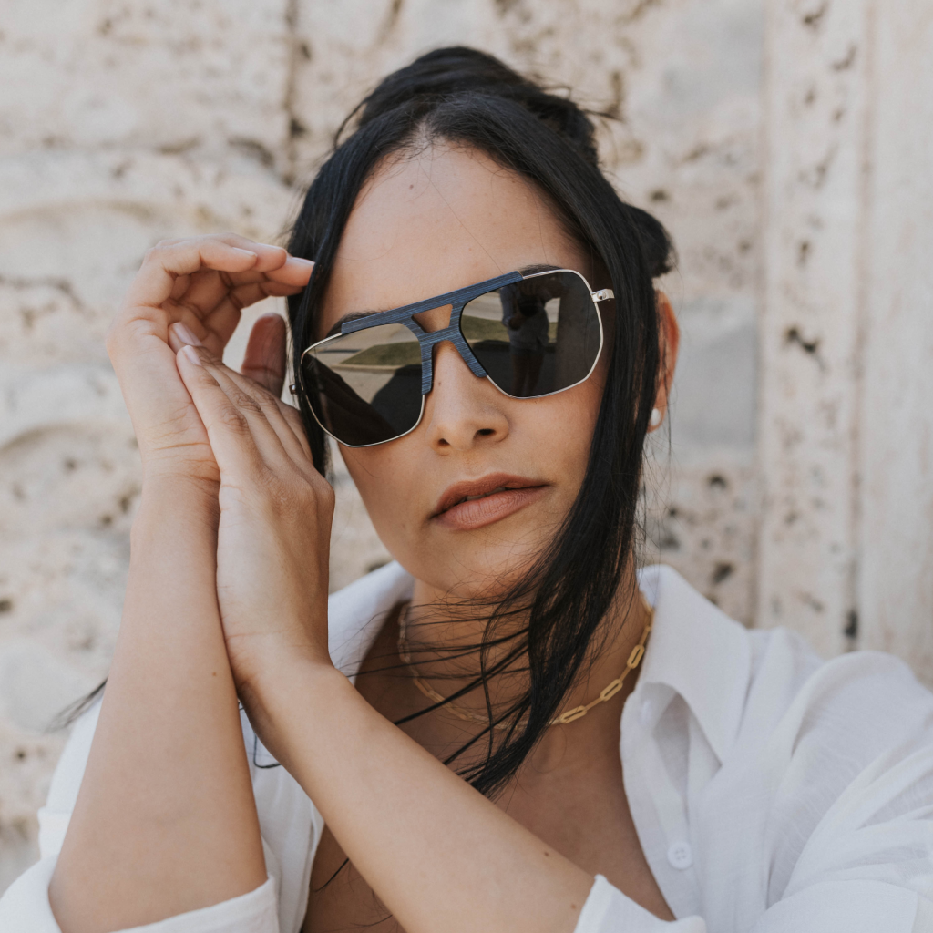 Hudson Polarized Aviator Sunglasses with Wood and Acetate Frames
