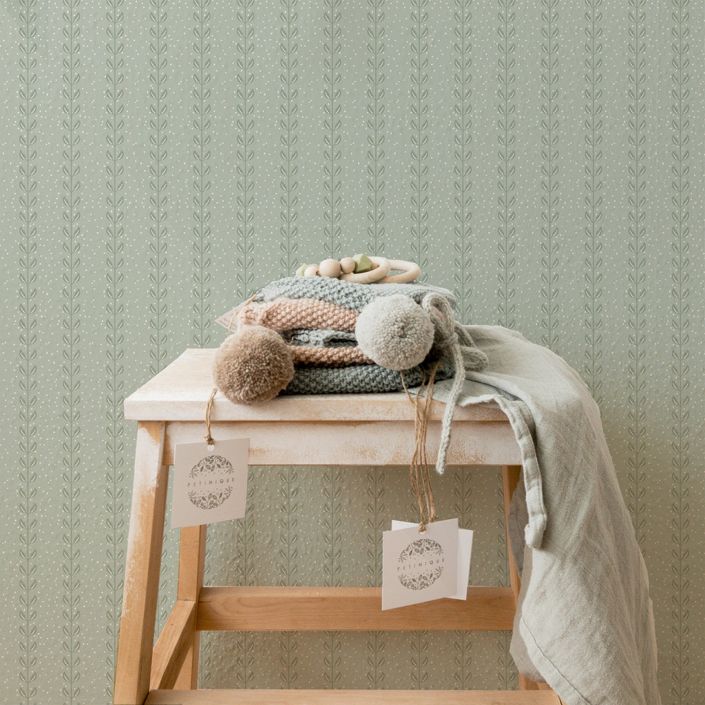 Francesca Geometric Wallpaper in Sage-Green and Beige