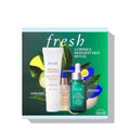 A 3-piece Fresh Luminous, Resilient Skin Ritual Set featuring skincare bottles and jars for a radiant glow.