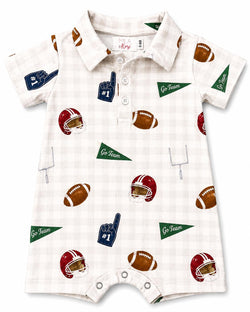 Friday Night Lights Polo Shorty One-Piece featuring a classic collar and snap button closure