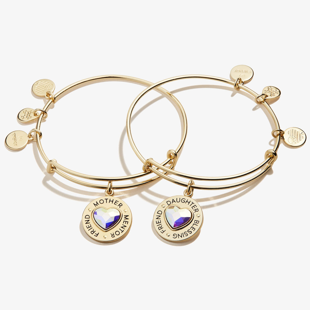 Mother Daughter Heart Charm Bangle Set of 2