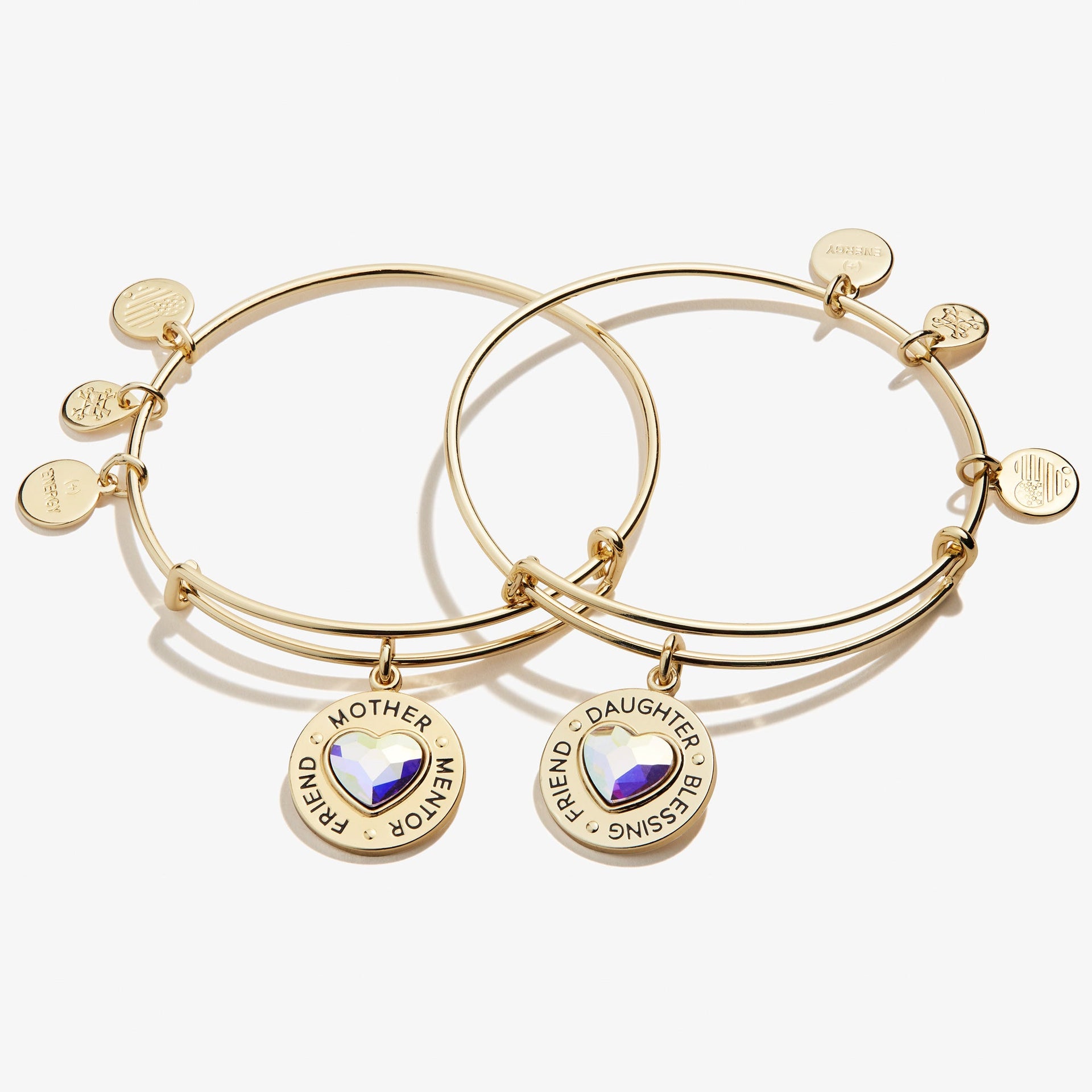 Mother Daughter Heart Charm Bangle Set of 2