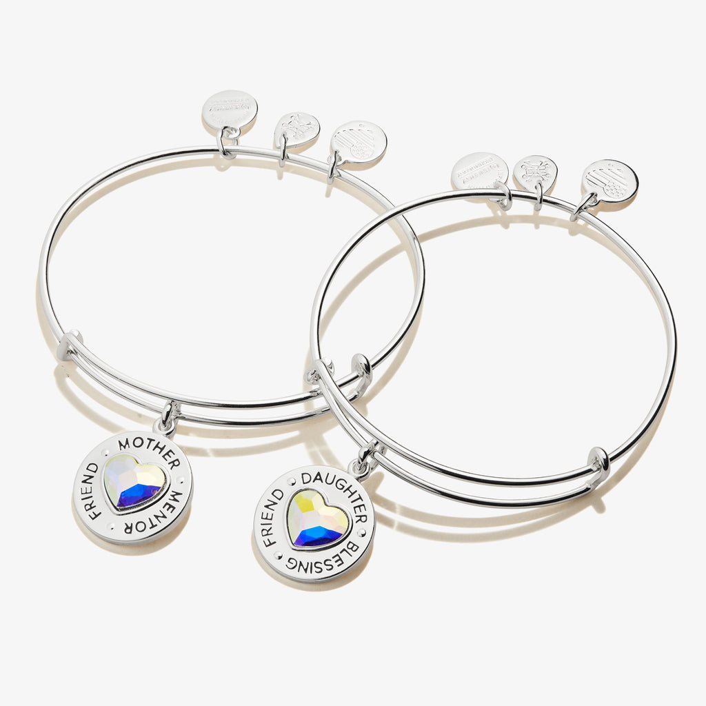 Mother Daughter Heart Charm Bangle Set of 2