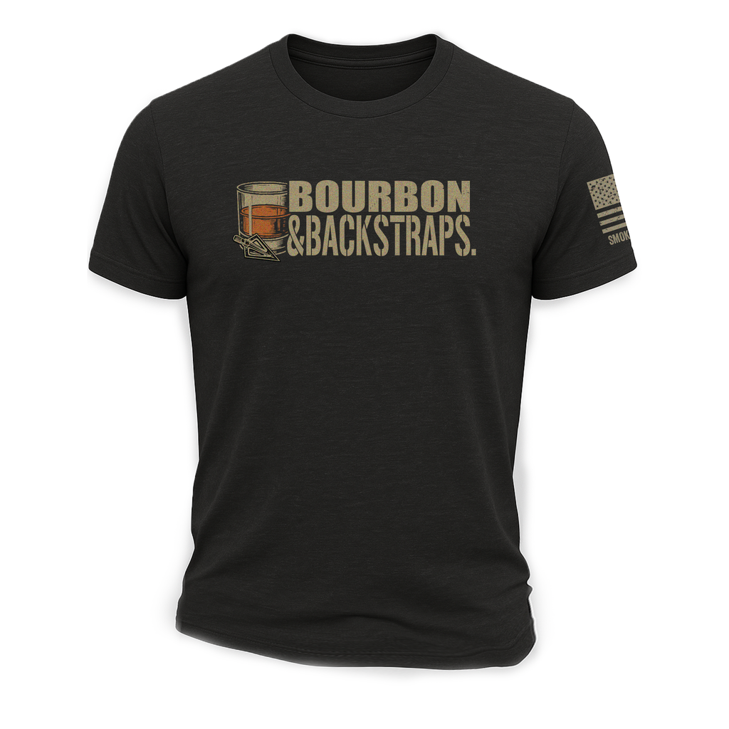 Bourbon & Backstraps Unisex Outdoor Graphic Tee - Black & Tan