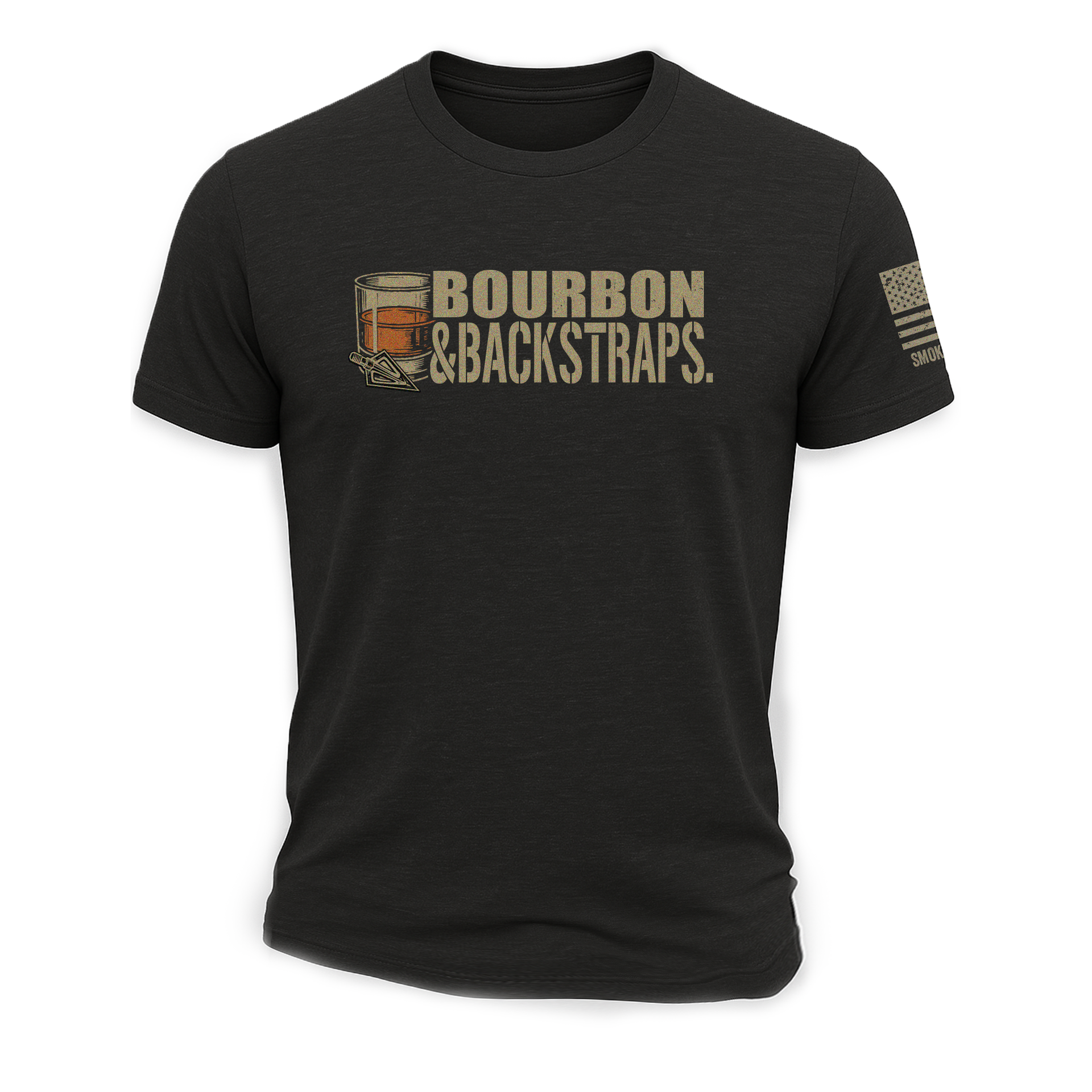 Bourbon & Backstraps Unisex Outdoor Graphic Tee - Black & Tan