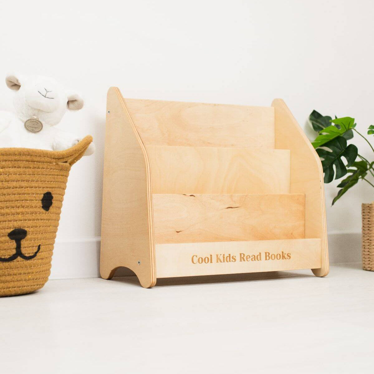 Minimalist Montessori Bookshelf for Toddlers in Natural Wood & Green