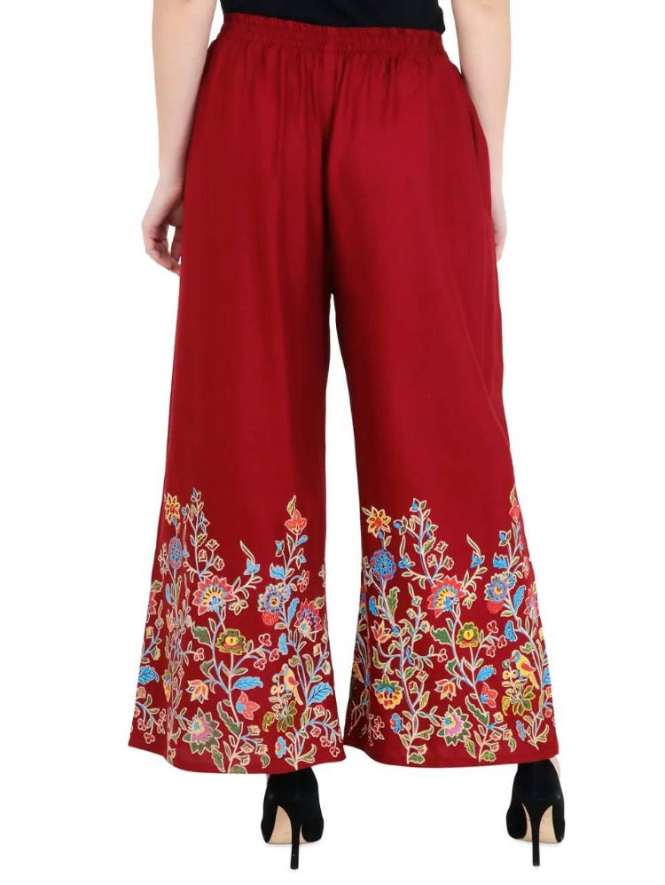 Maroon Floral Print Palazzo
