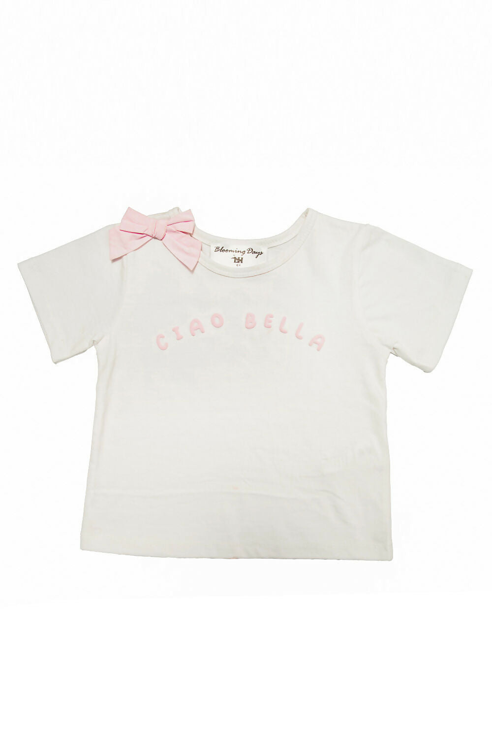 Girls Cotton Tee & Mini Skirt Set in White and Light Pink