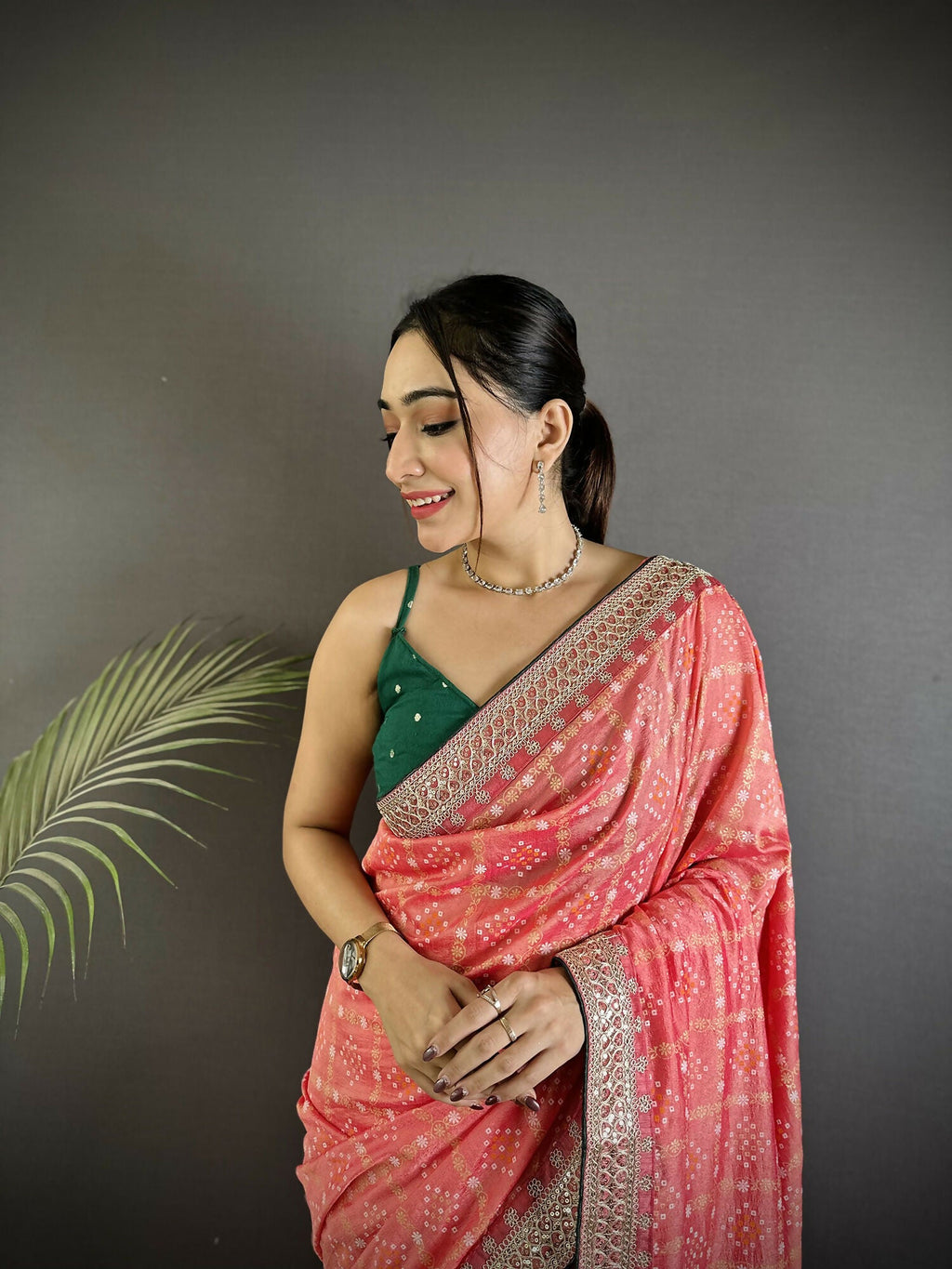Baby Pink Bandhej Bandhani Vichitra Silk Saree for Little Ones