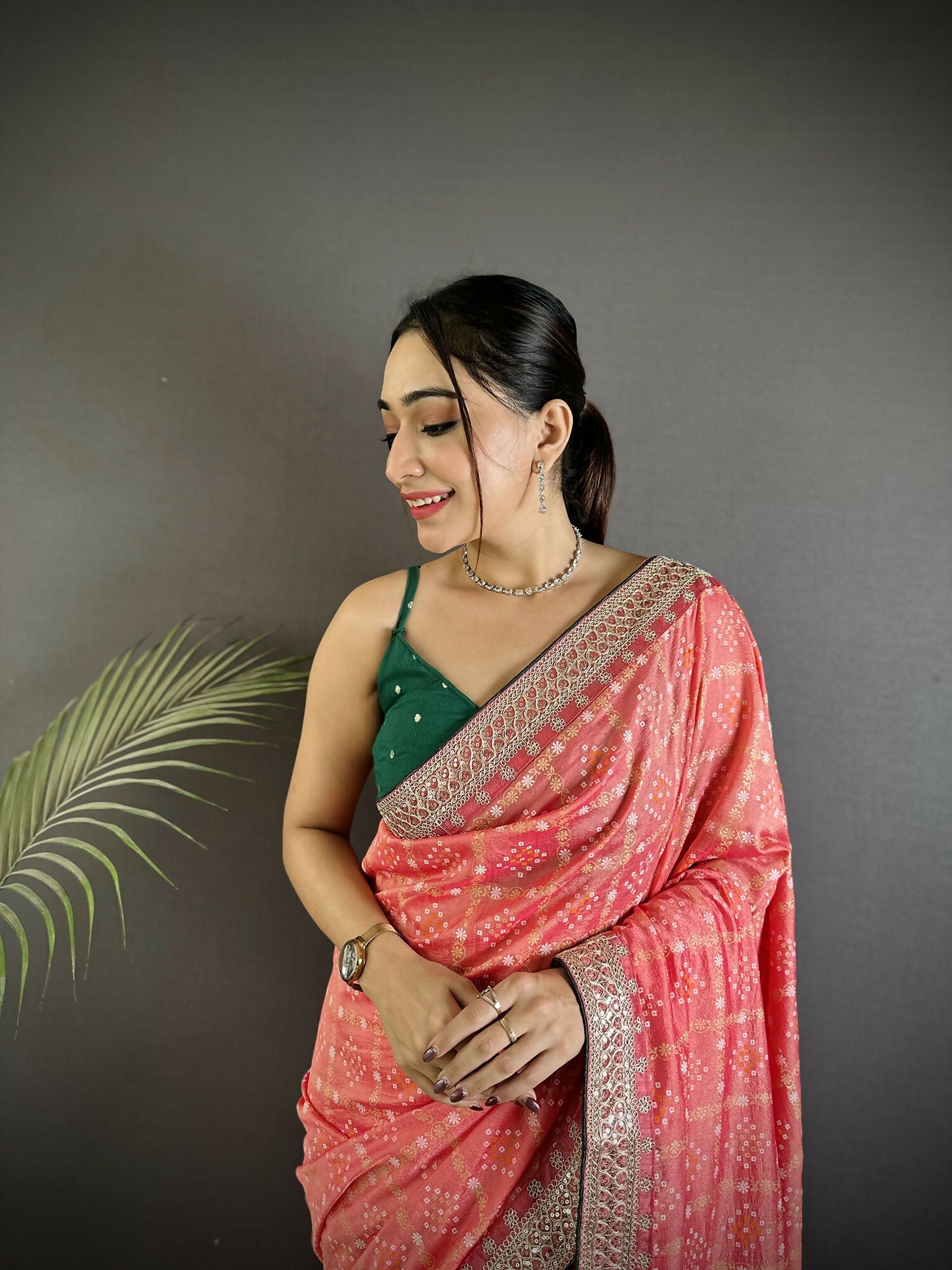 Baby Pink Bandhej Bandhani Vichitra Silk Saree for Little Ones