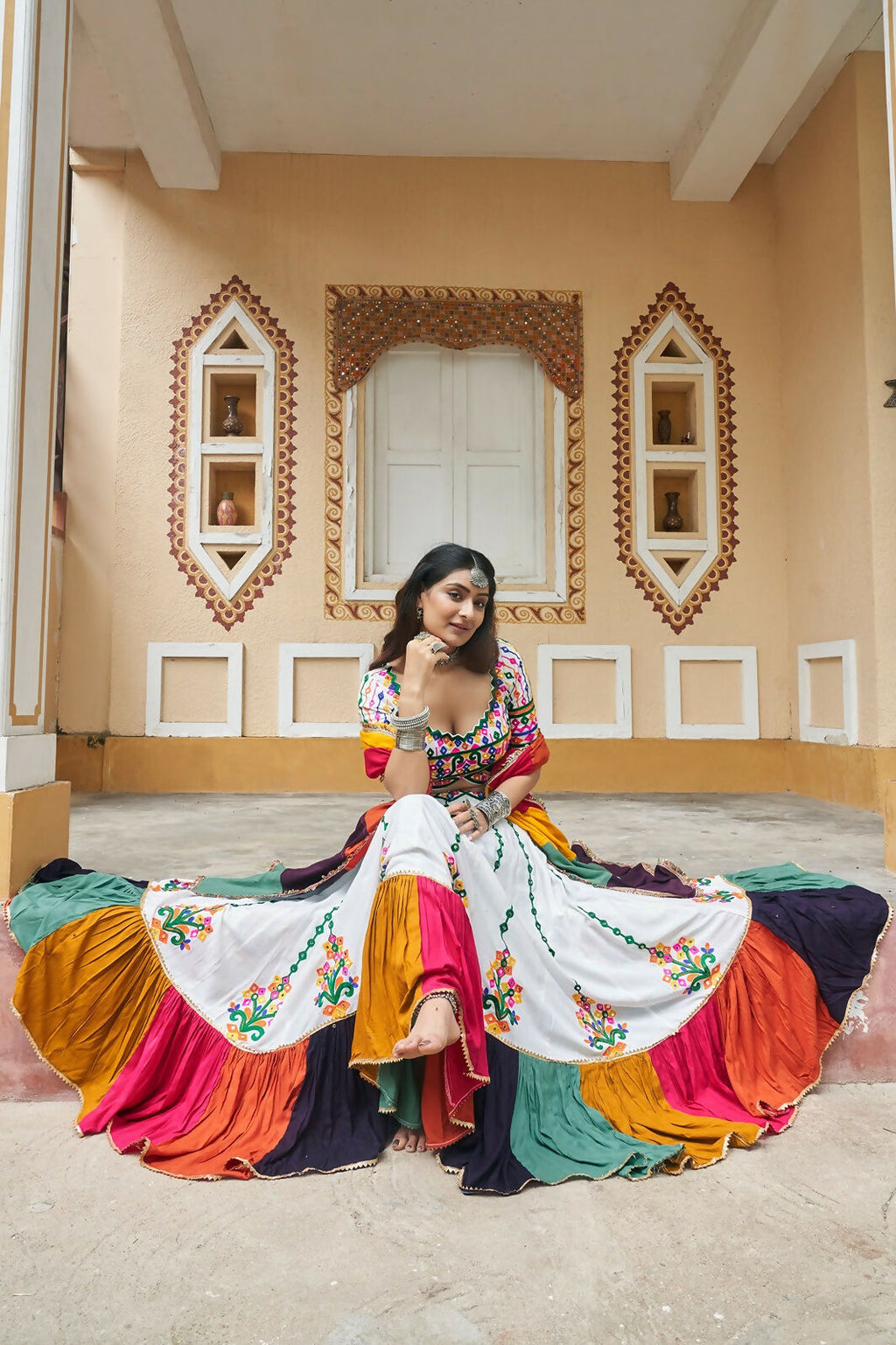 White Viscose Rayon Designer Lehenga Choli for Festive Navratri