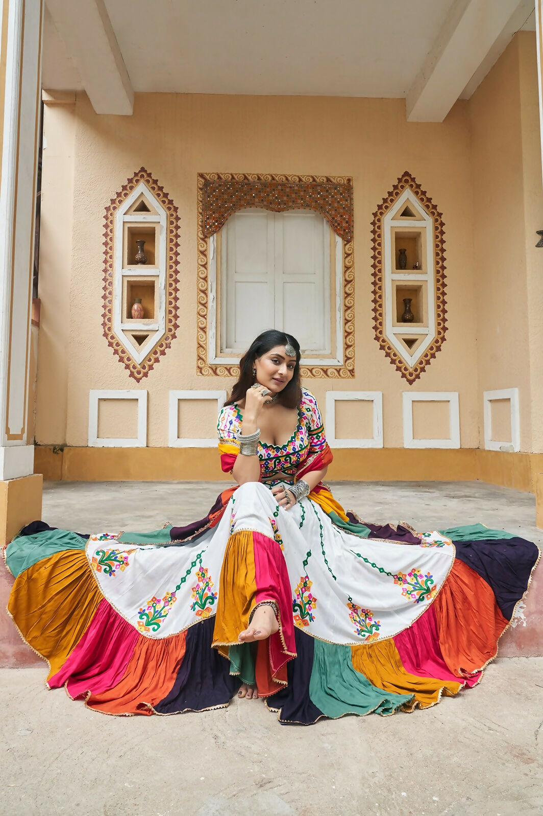 White Viscose Rayon Designer Lehenga Choli for Festive Navratri