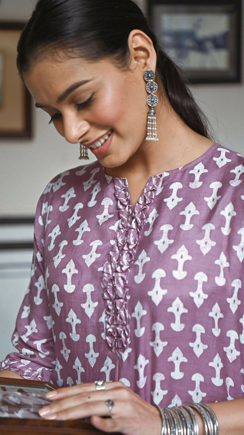 Women's Purple Pure Muslin A-Line Kurta Plazo Set with Digital Print