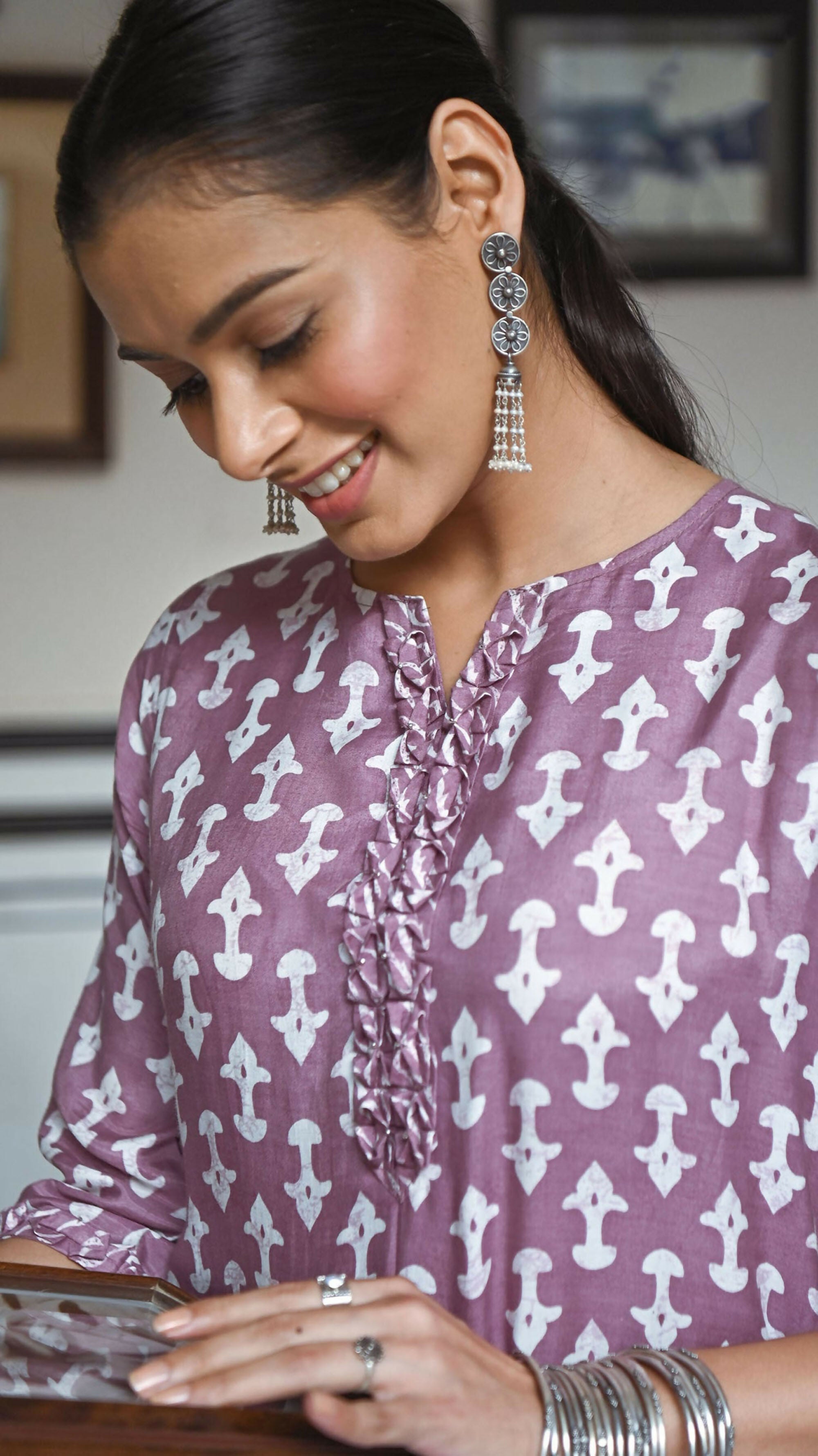 Women's Purple Pure Muslin A-Line Kurta Plazo Set with Digital Print