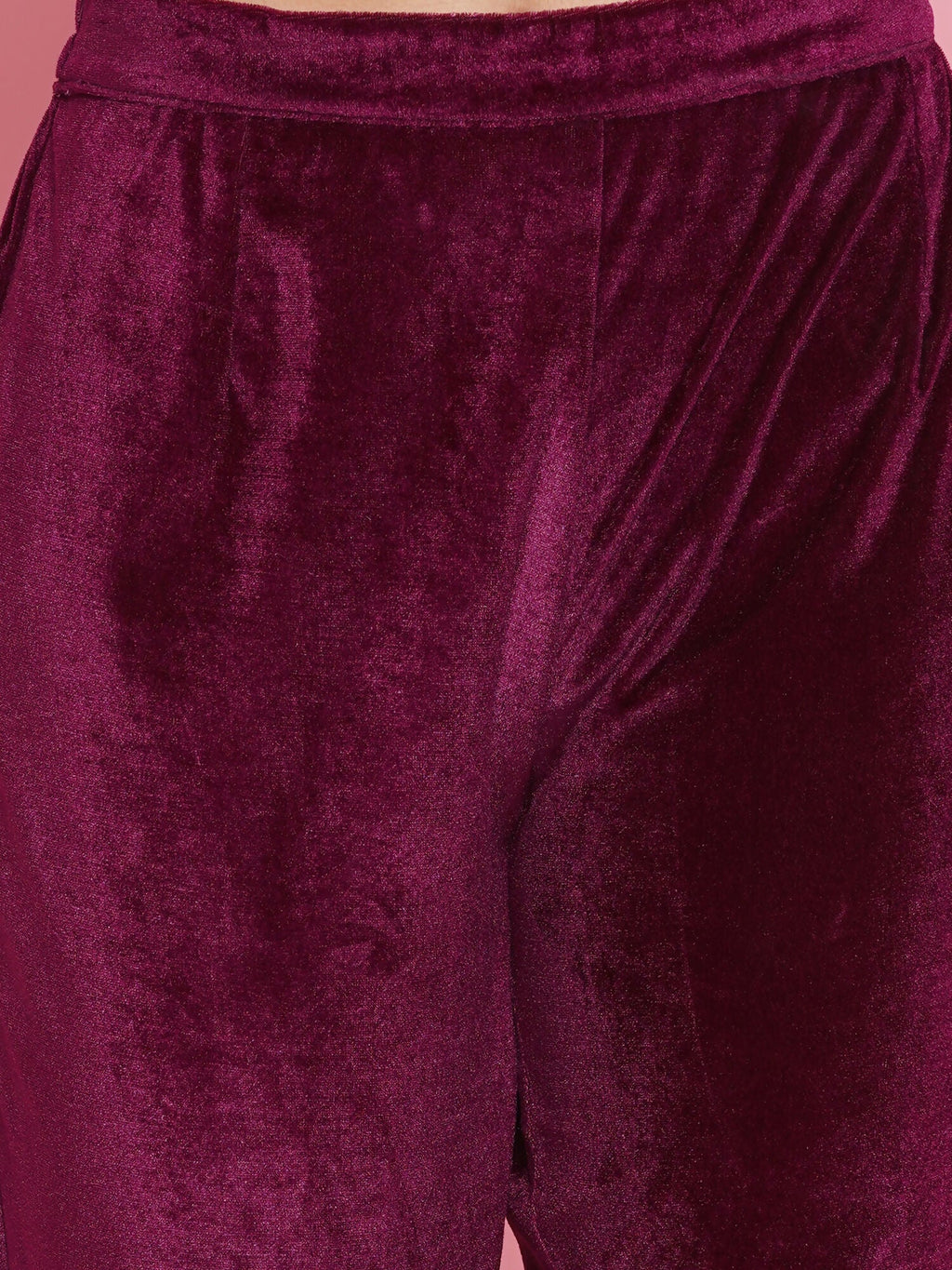Wine Velvet Drape Kurta and Pant Set - Sophisticated Evening Wear