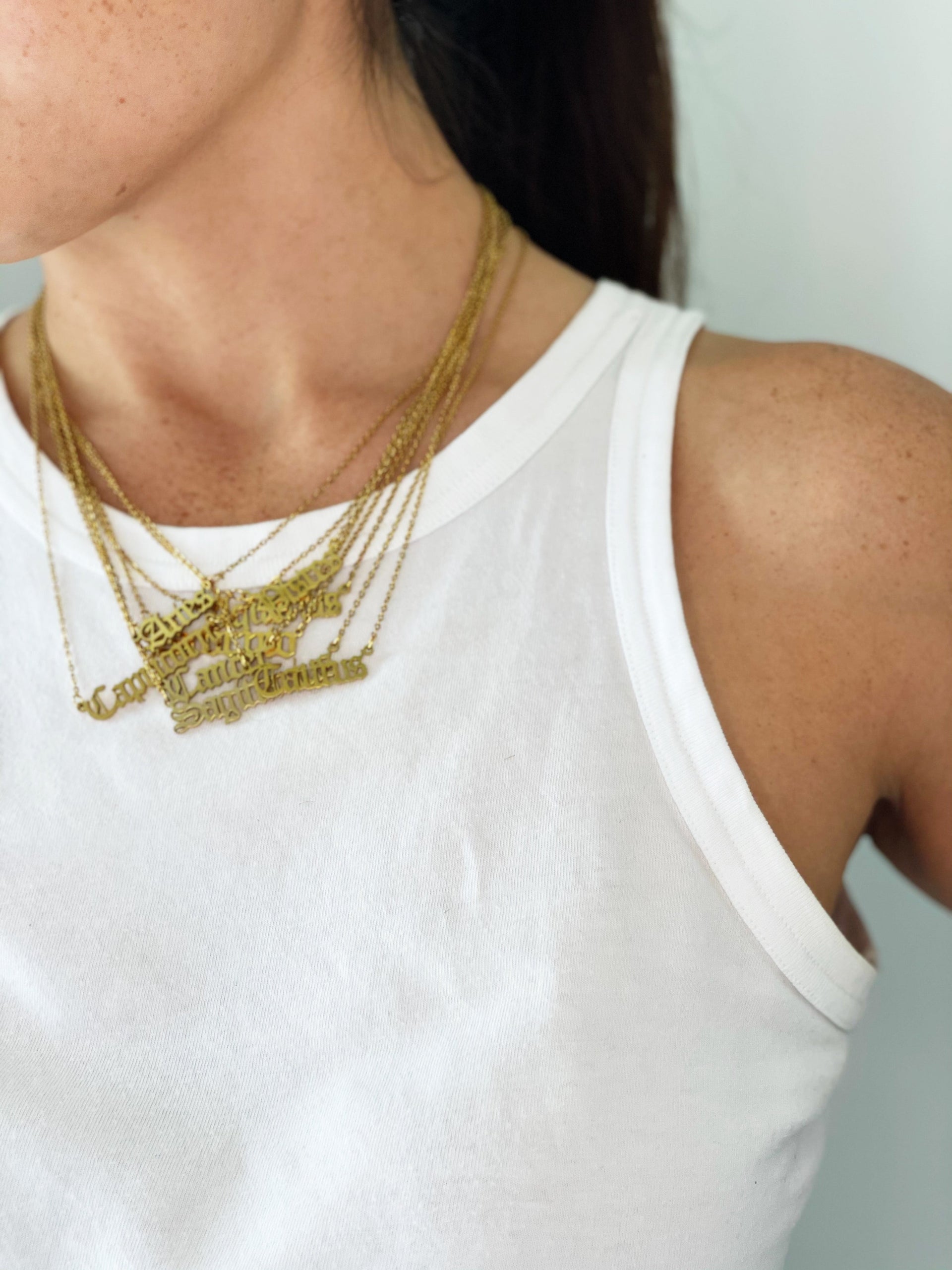 Libra Zodiac Nameplate Necklace