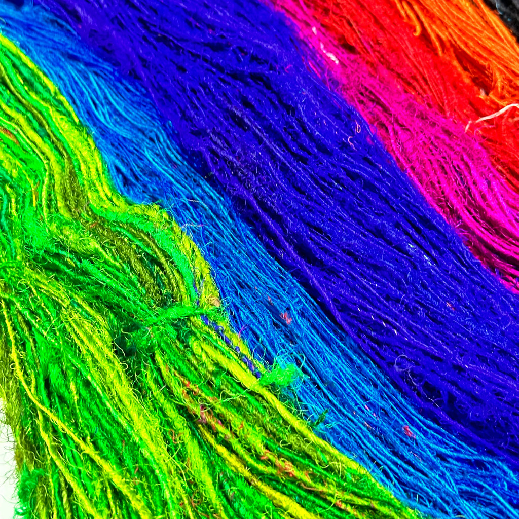 Lux Adventure Recycled Silk Yarn in Vibrant Teal and Purple