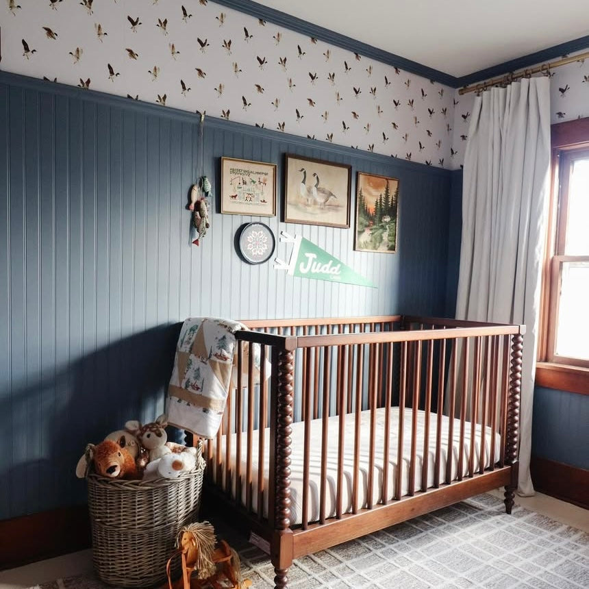 Melvin patterned removable wallpaper applied to a living room accent wall