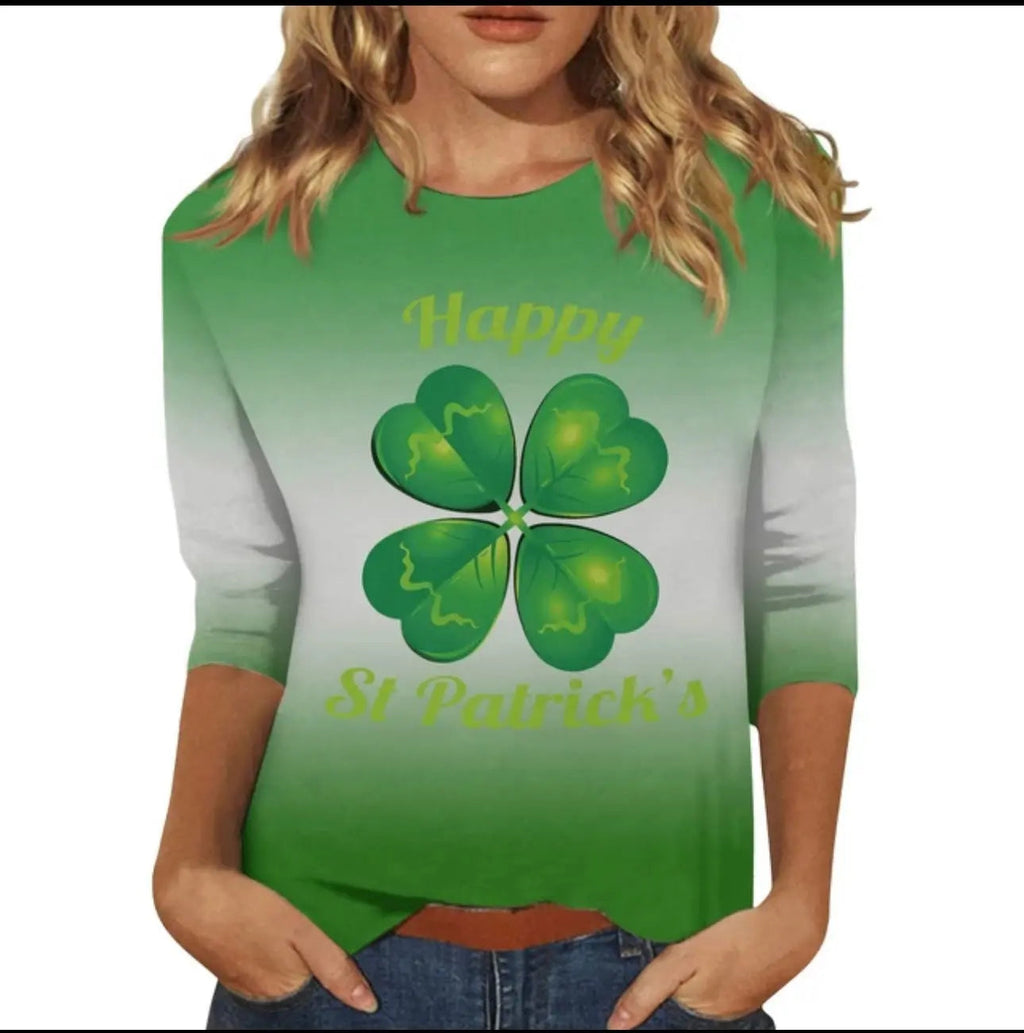 St Patricks Day Summer Tops for Women Green Shamrock Print T-Shirt