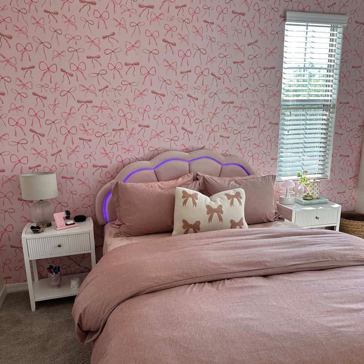 Persephone wallpaper featuring a romantic, whimsical pink and white pattern