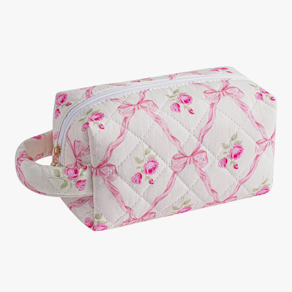 Pink Bows Floral Pouch with Handle
