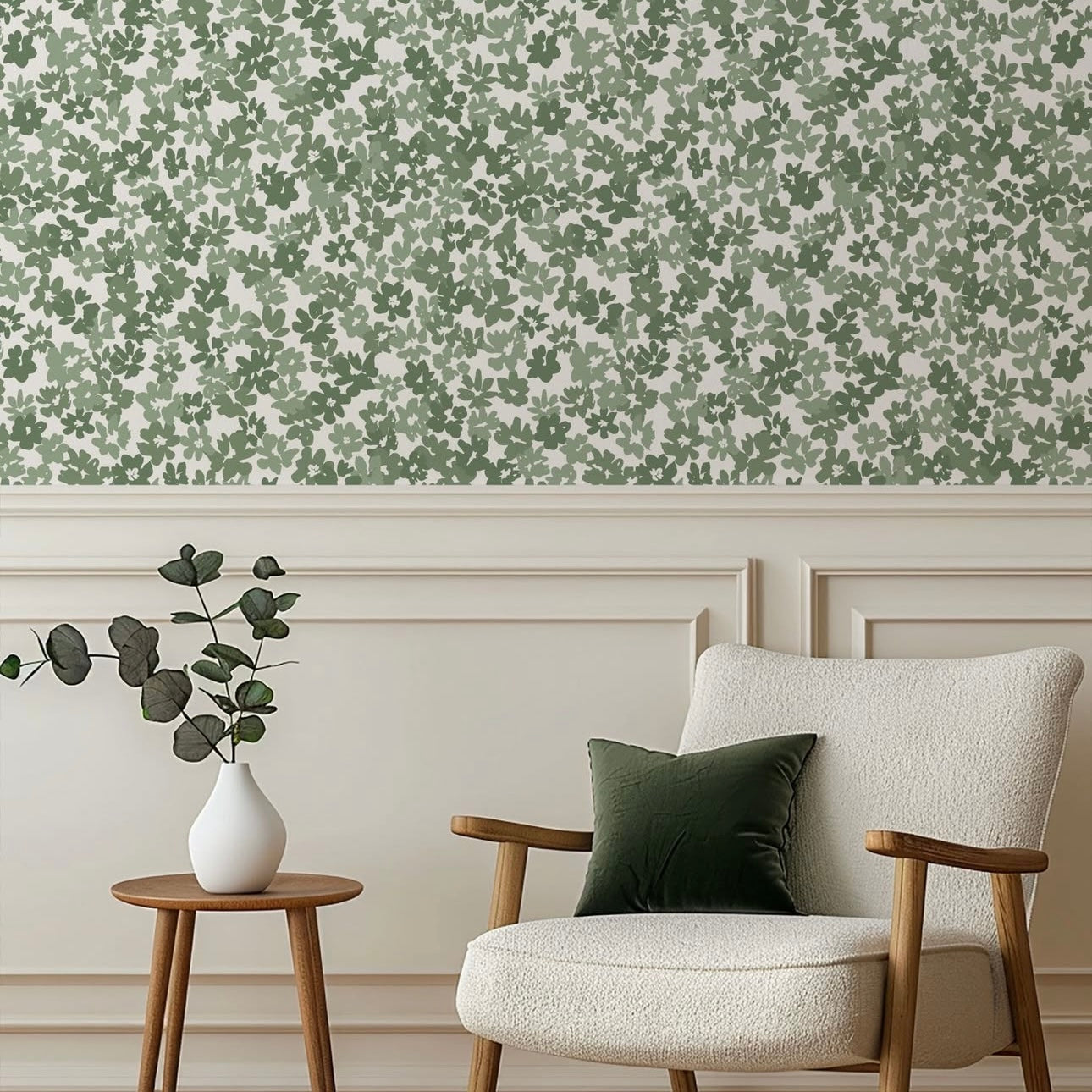Blythe Floral Wallpaper in Blue, White and Green