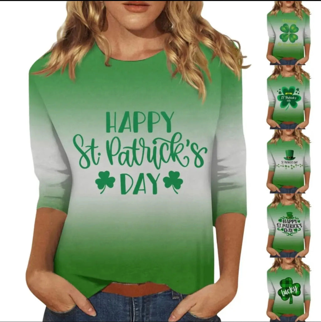 St Patricks Day Summer Tops for Women Green Shamrock Print T-Shirt