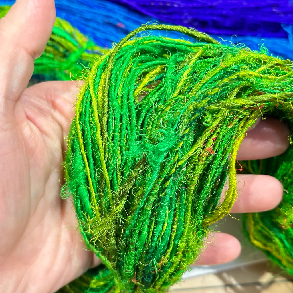 Lux Adventure Recycled Silk Yarn in Vibrant Teal and Purple