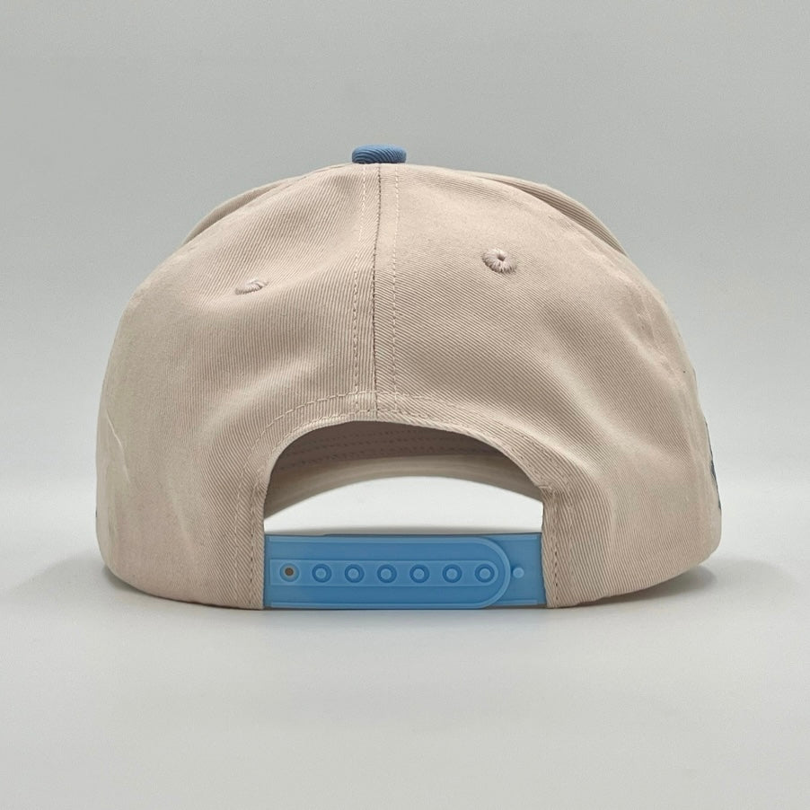 YHWH Structured 5-Panel SnapBack Hat - Cream/Baby Blue