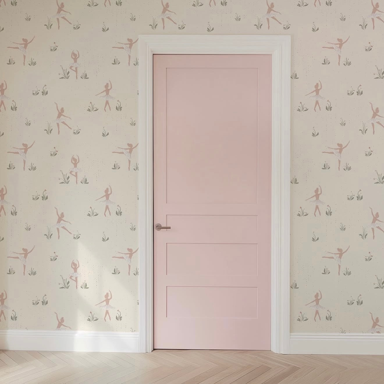 Allegra Whimsical Wallpaper - Cream, Dusty-Rose, and Sage-Green